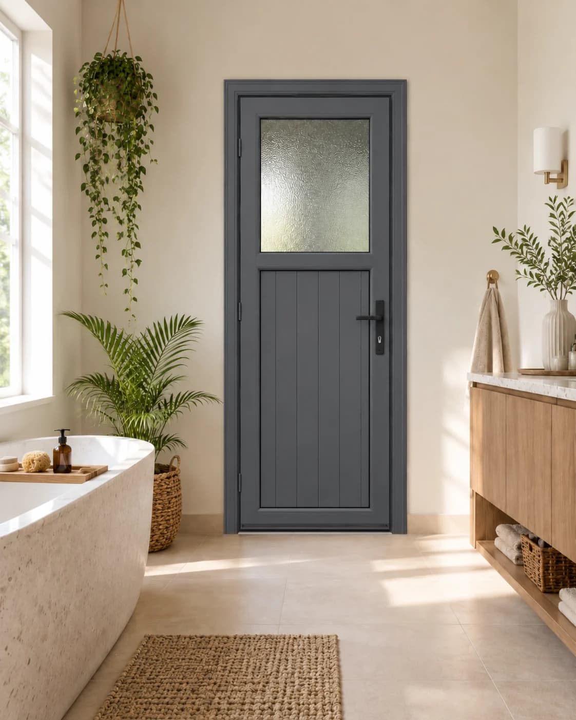 Küçük Camlı PVC WC / Banyo Kapısı — Sahne 2 — Antrasit