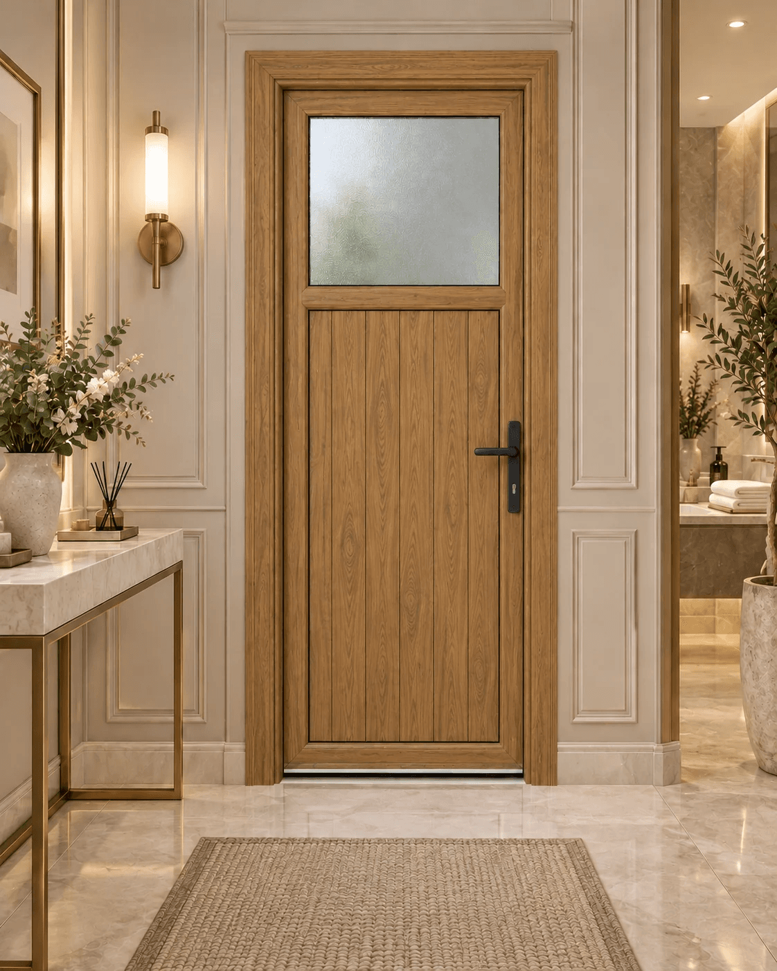 Altın Meşe Küçük Camlı PVC WC / Banyo Kapısı
