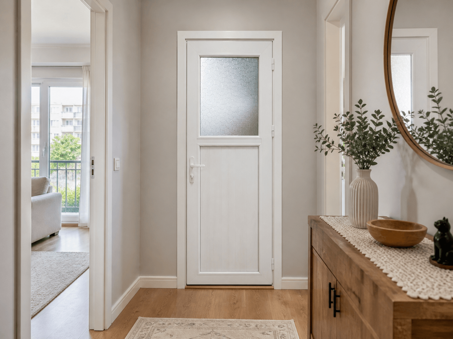 Küçük Camlı PVC WC / Banyo Kapısı — detaıl — Beyaz